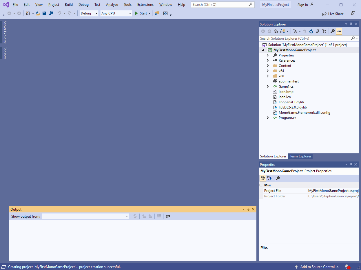 A screenshot of Visual Studio 2019.