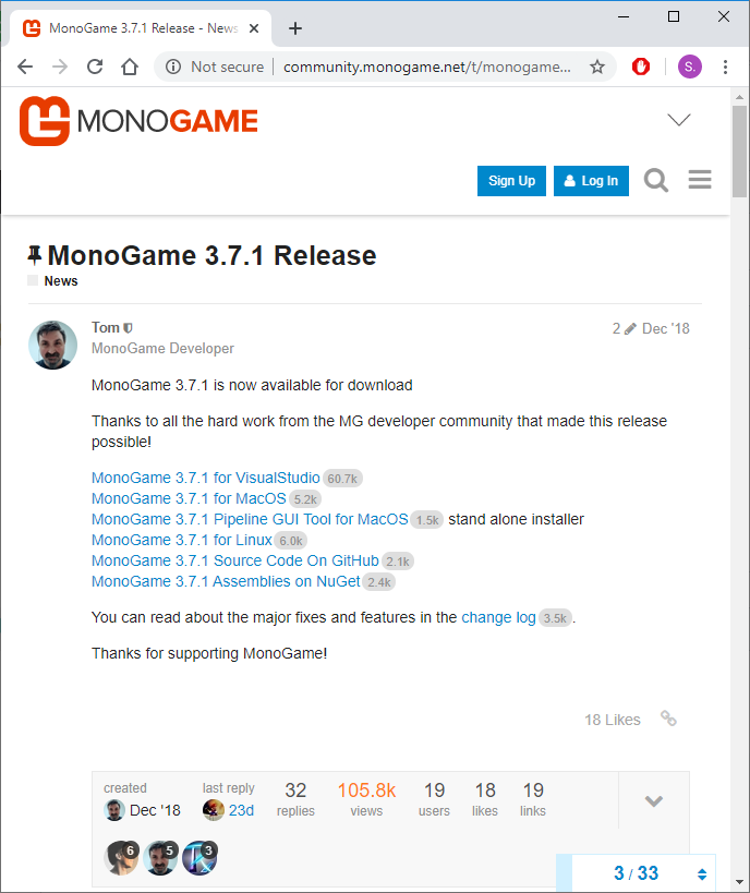 A screenshot of MonoGame's website.